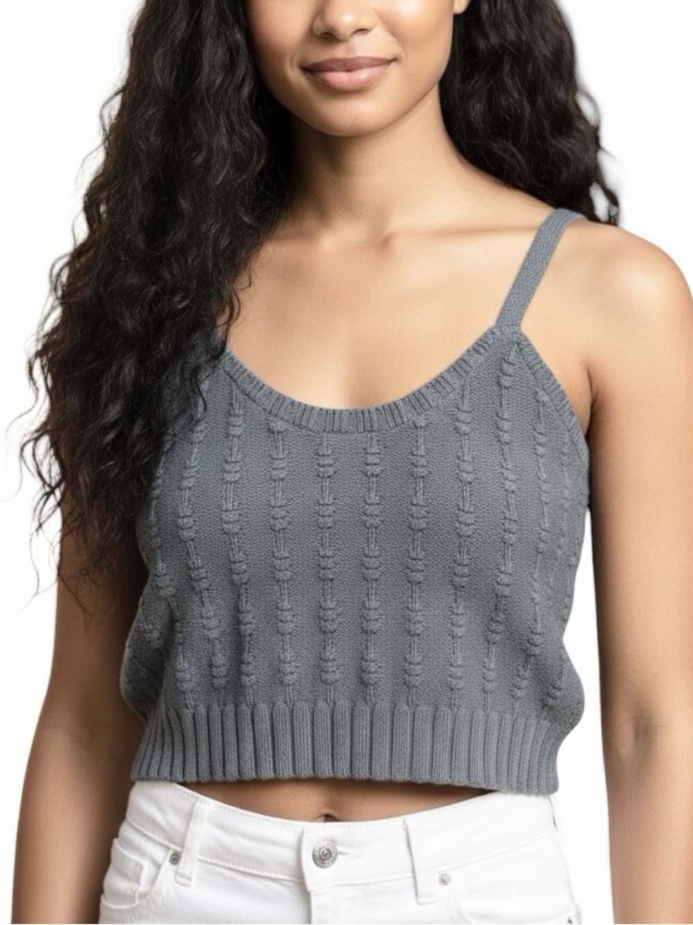 WEEKEND Los Angeles Dusty Blue Cable Knit Crop Tank Top, S, NWT